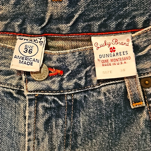"LUCKY BRAND DUNGAREES- JEANS" MENS SIZE 36×32"  MADE IN THE USA!! WELL WORN 💙 - Picture 3 of 11